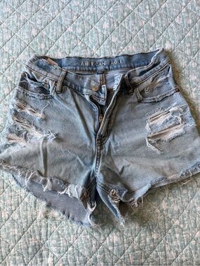 American Eagle Outfitters Light Wash High-Rise Distressed Denim Shorts